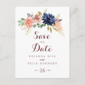 Rustieke gouden bladeren en bloemen sparen de datu briefkaart (Voorkant)