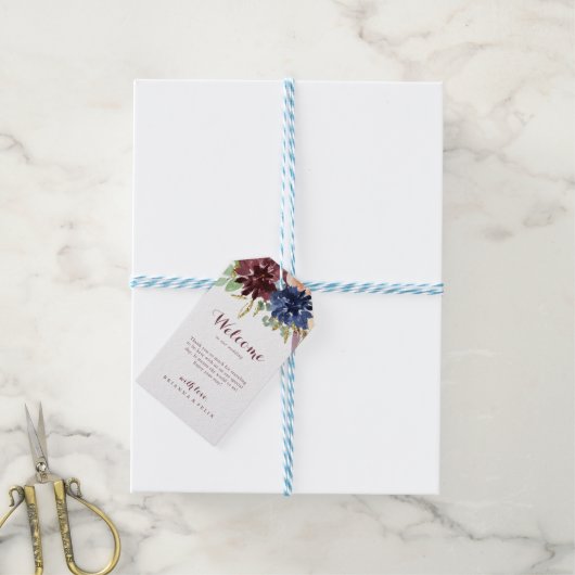 Rustieke gouden bladeren en bloemenbruiloft Welkom Cadeaulabel (Met Touw)