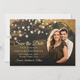 Rustieke Gouden Boomlichtjes & Foto Elegante Trouw Save The Date