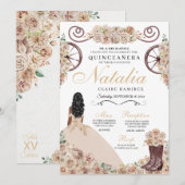 Rustieke gouden champagne Western Quinceanera Kaart (Voorkant / Achterkant)
