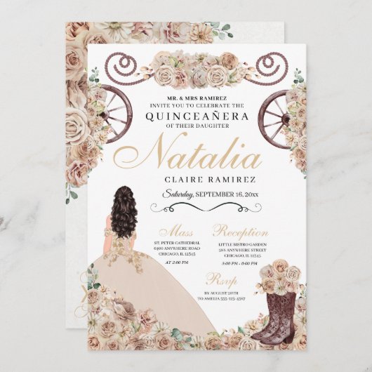 Rustieke gouden champagne Western Quinceanera Kaart (Voorkant / Achterkant)