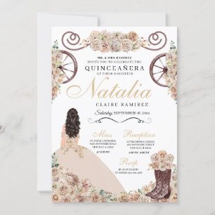 Rustieke gouden champagne Western Quinceanera Kaart