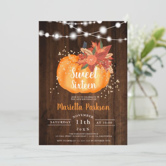 Rustieke gouden chique bloemenhouten lichten herfs kaart (Staand voorkant)