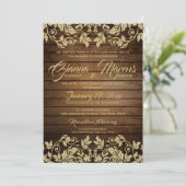 Rustieke gouden Damask en Barn Wood Wedding Kaart (Staand voorkant)