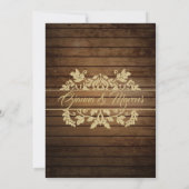 Rustieke gouden Damask en Barn Wood Wedding Kaart (Achterkant)