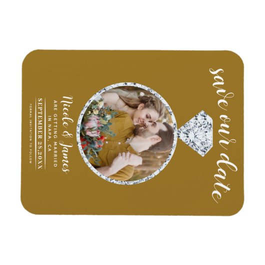Rustieke Gouden Diamanten Ring Bling Foto Opslaan  Magneet (Horizontaal)