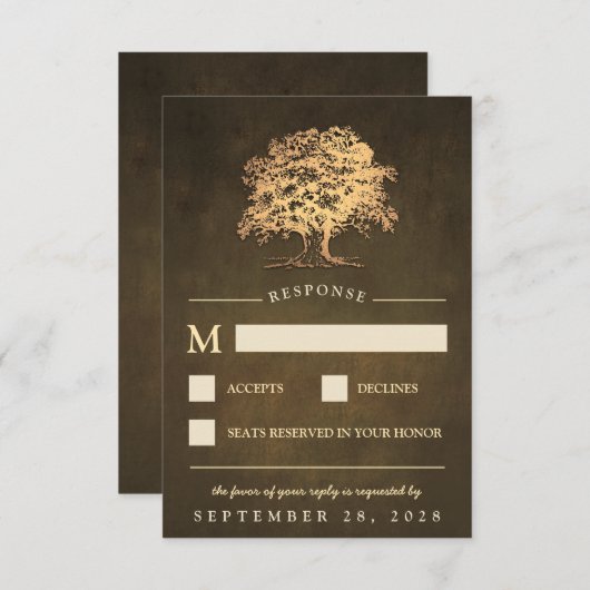  rustieke gouden eik boom bruiloft RSVP Kaarten (Voorkant / Achterkant)
