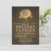 rustieke gouden eiken boom bruiloft uitnodigingen (Staand voorkant)