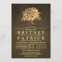  rustieke gouden eiken boom bruiloft uitnodigingen