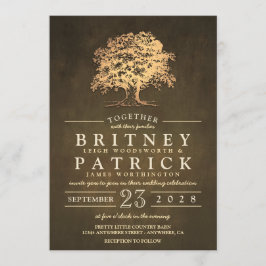 rustieke gouden eiken boom bruiloft uitnodigingen