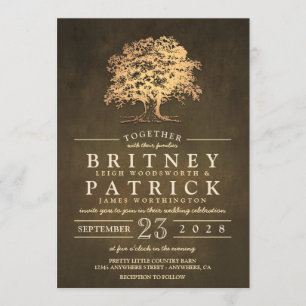  rustieke gouden eiken boom bruiloft uitnodigingen