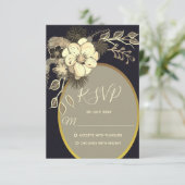 Rustieke gouden en zwarte bruiloft RSVP kaartje (Staand voorkant)