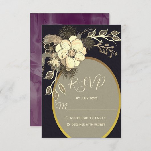 Rustieke gouden en zwarte bruiloft RSVP kaartje (Voorkant / Achterkant)