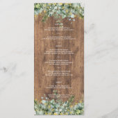 Rustieke gouden eucalyptus- en witte bloemen-houte menu (Achterkant)