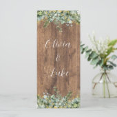 Rustieke gouden eucalyptus- en witte bloemen-houte menu (Staand voorkant)