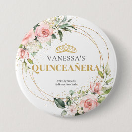 Rustieke gouden glitter blush rozen groen 15e B-da Ronde Button 7,6 Cm