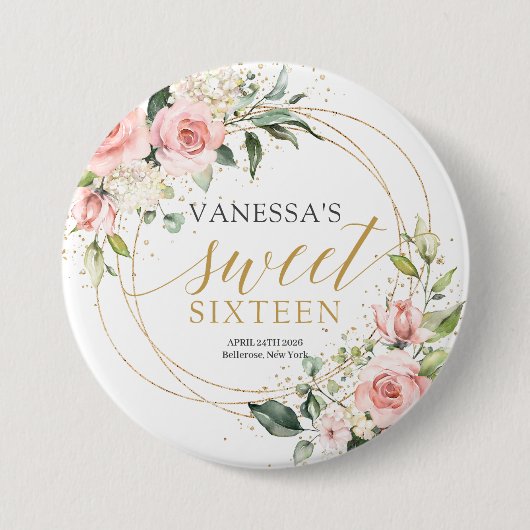 Rustieke gouden glitter blush rozen groen 16e B-da Ronde Button 7,6 Cm (Voorkant)