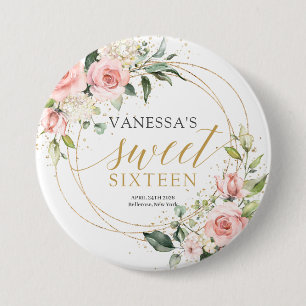 Rustieke gouden glitter blush rozen groen 16e B-da Ronde Button 7,6 Cm