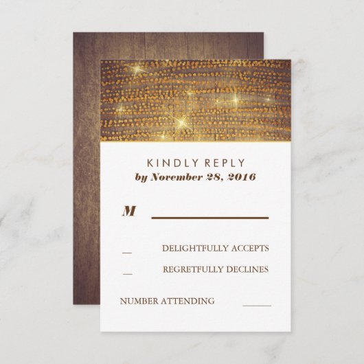 Rustieke Gouden Glitter Confetti Wedding RSVP Kaar (Voorkant / Achterkant)