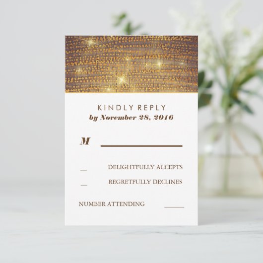 Rustieke Gouden Glitter Confetti Wedding RSVP Kaar Kaartje (Staand voorkant)