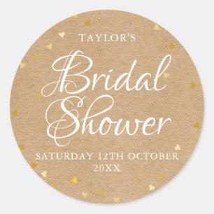 Rustieke gouden harten confetti bruidsfeest favor ronde sticker