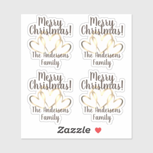 Rustieke gouden harten Merry Christmas gepersonali Sticker (Vel)