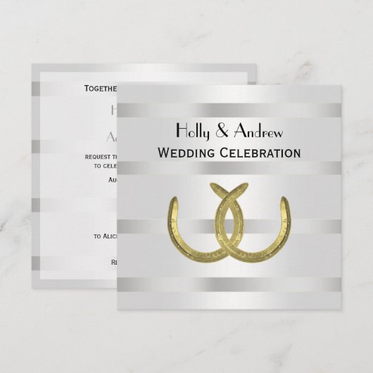 Rustieke gouden Hoefijzers zilveren wht bruiloft Kaart (Voorkant / Achterkant)