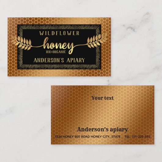 rustieke gouden kalligrafie honingtak visitekaartje (Voorkant / Achterkant)