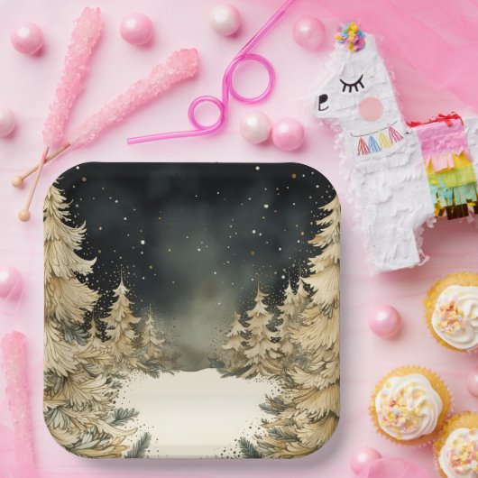 Rustieke Gouden Kerstmis Papieren Bordje (Feest)