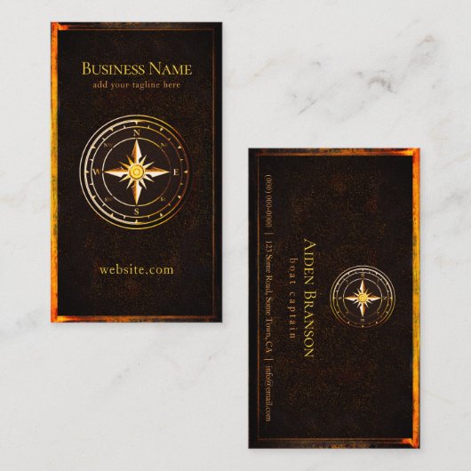 Rustieke  gouden kompas nautische boot visitekaartje (Voorkant / Achterkant)