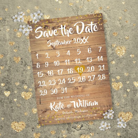 Rustieke Gouden Liefdes Hart Kalender Bewaar de Da Save The Date
