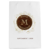 Rustieke gouden monogram bruidsjonkers medium cadeauzakje (Voorkant)