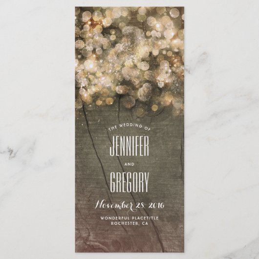 Rustieke Gouden Strijklichten Trouwprogramma's Programmakaart (Voorkant)