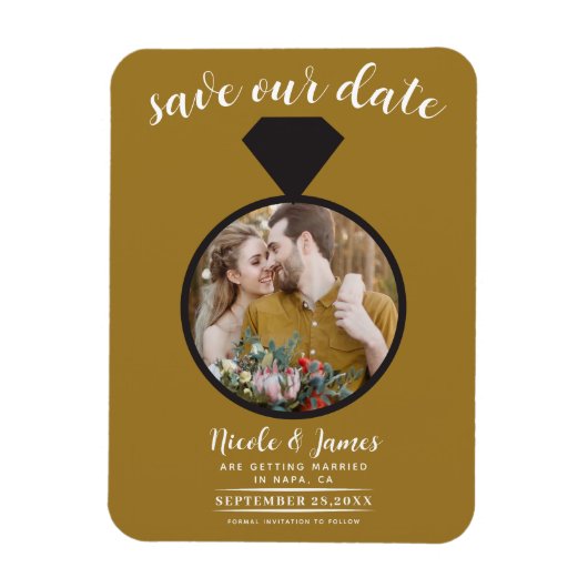 Rustieke gouden trouwring foto Save the Date Magneet (Verticaal)