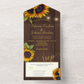Rustieke gouden zonnebloemen houten lichten bruilo all in one uitnodiging (Binnen)