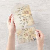 Rustieke Gouden Zonnebloemen QR Code All In One Uitnodiging (Afscheurbaar)