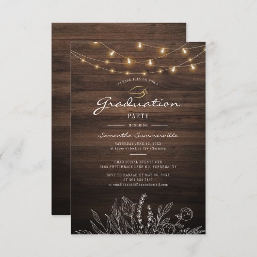 Rustieke Graduation Party 2024 String Lights Kaart (Voorkant / Achterkant)