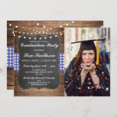 Rustieke Graduation Party Blauw Check Chalk BBQ Fo Kaart (Voorkant / Achterkant)