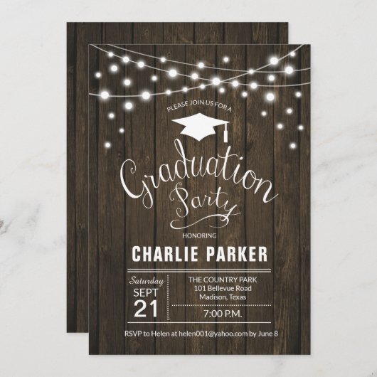 Rustieke Graduation Party Houten Patroon Kaart (Voorkant / Achterkant)