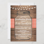 Rustieke Graduation Party Jar Wood Red Gingham Kaart (Voorkant)