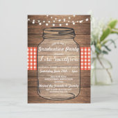 Rustieke Graduation Party Jar Wood Red Gingham Kaart (Staand voorkant)