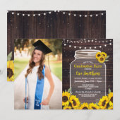 Rustieke Graduation Party Jar Wood Zonnebloem Foto Kaart (Voorkant / Achterkant)