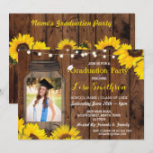 Rustieke Graduation Party Jar Wood Zonnebloem Foto Kaart (Voorkant / Achterkant)