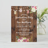 Rustieke Graduation Party Jars Wood Flowers Uitnod Kaart (Staand voorkant)