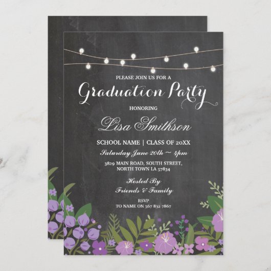 Rustieke Graduation Party Krijt Lila Bloemen Bloem Kaart (Voorkant / Achterkant)