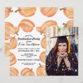 Rustieke Graduation Party Pompoen Waterverf Foto Kaart (Voorkant / Achterkant)