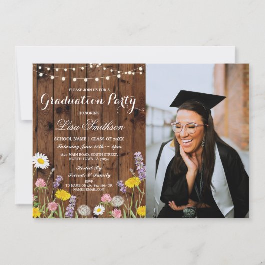 Rustieke Graduation Party Wilde Bloemen Bloemenfot Kaart (Voorkant)