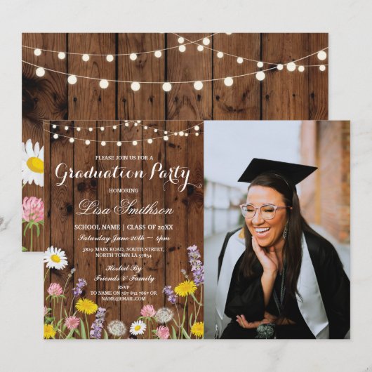 Rustieke Graduation Party Wilde Bloemen Bloemenfot Kaart (Voorkant / Achterkant)