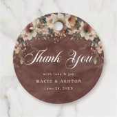 Rustieke Granaat Boho Bloemen Border Bruiloft Dank Bedankjes Labels (Voorkant)