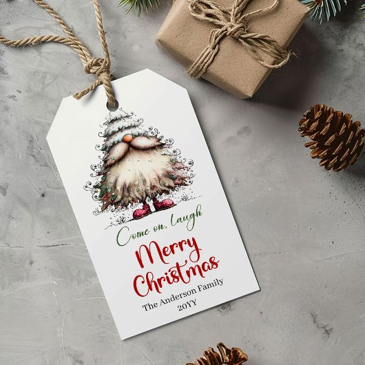 Rustieke grappige Kerstman kerstcadeautag kunstwer Cadeaulabel